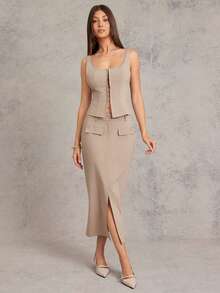 L'Amorae 女士细条纹铅笔裙商务休闲办公室装 - 彩色 - 查看 1