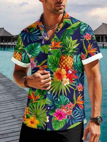 Manfinity RSRT Men's Tropical Print Short Sleeve Casual Vacation Shirt - Multicolor - View 6
