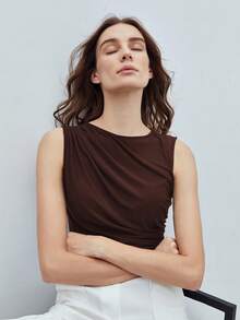 MOTF PREMIUM ÁO BA LỀ NHỤC MÀU ĐỀU DÀNH CHO NỮ - màu nâu - Xem 5