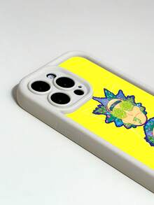 Rick and Morty X SHEIN 1个高端手机壳，品牌黄色背景，简约白色，精准开孔防摔，时尚设计，万圣节和圣诞节节日礼物，兼容 17/16/15/14/13/12/11和Galaxy S25/24/23 - 白色 - 查看 6