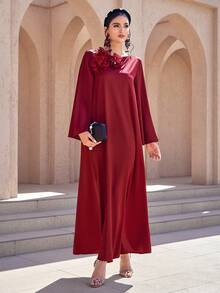 Al Najma Women's Turkish Maxi Dress & Arabic Traditional Abaya Kaftan Jalabiya Dress - Burgundy - View 5