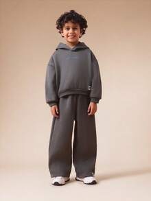 SUMWON Boys Weekend Club Pancake Print Hoodie And Wide Leg Sweatpants Wear Set For Casual And Vacation - Dark Grey - View 2