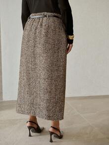 MOTF PREMIUM SAIA COM CINTO E BARRA DIVIDIDA EM ESTAMPA ESPINHA DE PEIXE