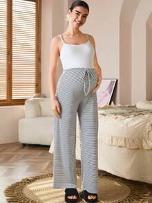SHEIN Maternity Casual Striped High Waist Lounge Pants Comfy Pants Loungewear Women Pajama Pants Pregnancy Pants,Maternity Clothes,