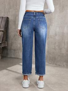 EMERY ROSE Women's Pocket Button Casual Versatile Commuter Jeans - Blue - View 2