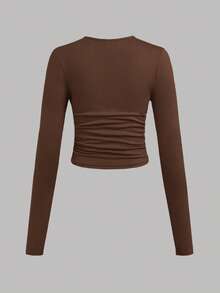 SHEIN EZwear 3 件套休闲简约纯色圆领褶皱长袖大码女式 T 恤，适合秋冬季 - 彩色 - 查看 6