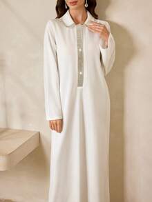 Al Najma 女士土耳其长款连衣裙和阿拉伯传统长袍 - 白色 - 查看 6