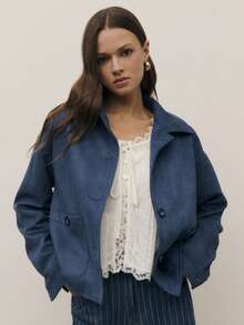 Nöista Oversized Button-Front Jacket With Classic Collar And Relaxed Silhouette. Soft-Touch Fabric Designed For Layering, Ideal For Spring Looks, Casual Outfits And Transitional Spring Weather. - Royal Blue - View 3