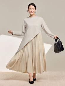 Momelise Robe décontracté à manches longues 2 en 1 grande taille - Nude - Voir 4