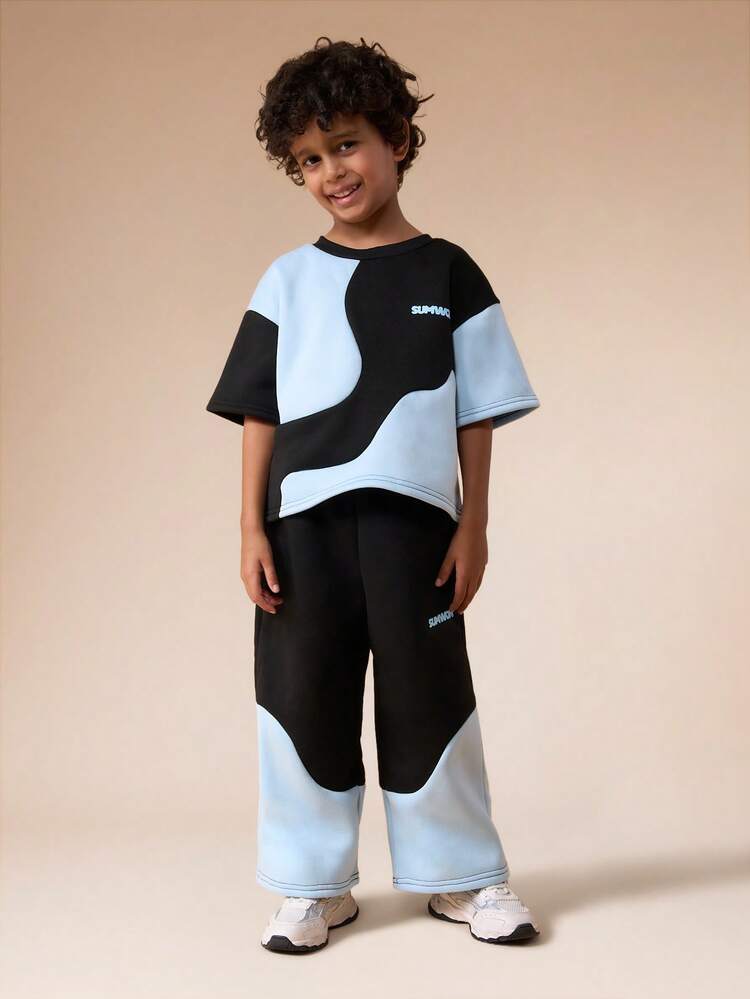 Curved Colorblock T-Shirt And Jogger Set