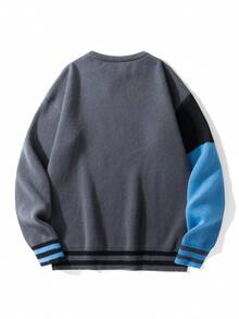 Manfinity Hypemode Men's Casual Colorblock Shark Pattern Knit Sweater, Autumn/Winter Sweater Graphic Blue Sweater - Grey - View 2