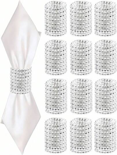 2/6/12/30/50 piezas Juego de anillos para servilletas de diamante, Portaservilletas de lujo con rhinestones para cena de Navidad, boda, fiesta, decoraciones elegantes de mesa para aniversario, cumpleaños, festivales, vacaciones, diseño premium con , manualidades DIY, regalo para mujeres