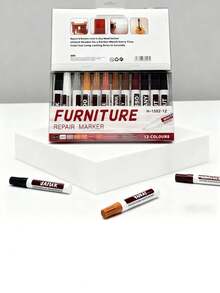 12 Piece Furniture Low Odor Repair Marker Pen Wood Cabinet Floor Touch Up Paint And Filler Stick Scratch Repair Set Touch Up Pen Composite Material Repair, Always Available At Home - one-size - View 1