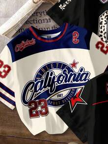 Attitoon 3 件套休闲简约运动 F1 数字和字母徽章印花图案宽松圆领短袖 T 恤女款，适合秋季、家庭装、机场和街头风格 - 彩色 - 查看 4