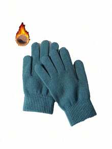 1 Pair Unisex Winter Warm Cold-Proof Fleece Knitted Hand Warmers Black Gloves Full Finger Knitted Gloves Women Men Thicken Warm Outdoor Cycling Gloves - Multicolor - View 11