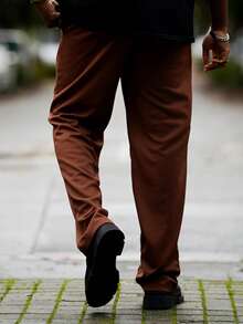 Heavens Edit Pantalones casuales para hombres de unicolor con cordón en la cintura - Café integral - Ver 5