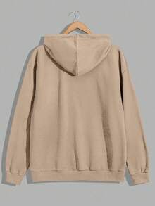 Plus Size 100% Cotton Men's Smile Embroidered Fitted Hoodie - Beige - View 2