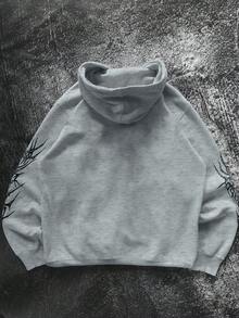 Glimmora Women's Loose Casual Fashion Versatile Hooded Sweatshirt With Street Art Design - Grey - View 2