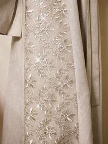 Al Najma Women's Floral Embroidery V-Neck Long Sleeve Elegant Arabic Dress - Brown - View 2