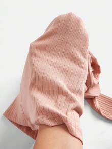 SHEIN EZwear 女式加大码罗纹针织长袖T恤，莲藕粉色 - 藕粉色 - 查看 8