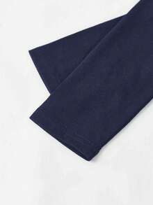 SHEIN Girlism Tween Girls Navy Blue Ruched Design T-Shirt With Hair Scrunchie, Casual Daily Fashion Versatile Long Sleeve Top Fitted Tops Navy Blue Tops - Navy Blue - View 5