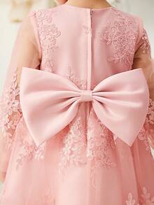 Glamorique Kids Baby Girl Premium Lace Trim Princess Dress, High-End Formal Gown For Family Gathering, Birthday Party, Event - Pink - View 8