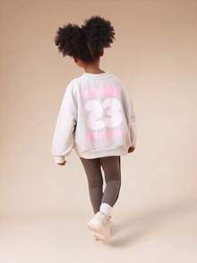 SUMWON 幼儿圆领长袖卫衣和修身打底裤套装，粉色数字印花，休闲度假风 - 灰色 - 查看 1