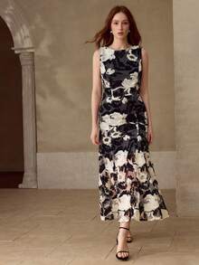 MOTF PREMIUM WOMEN'S MESH PATCHWORK FLORAL PATTERN DRESS, SUITABLE FOR COCKTAIL PARTY AND DATE