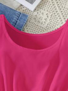 2pcs Tween Girl Casual Denim Jacket And Solid Color Sleeveless Dress Set, School, Campus, College - Hot Pink - View 5