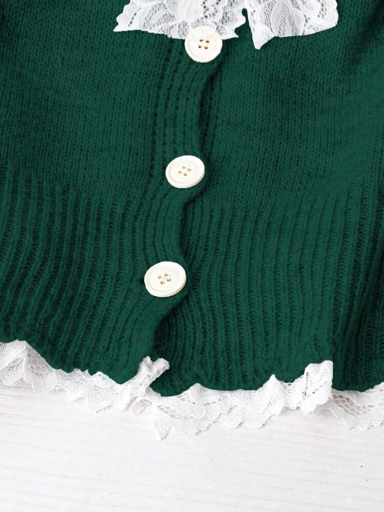 Franclia 女士时尚系带宽松针织开衫 - 墨綠色 - 查看 6