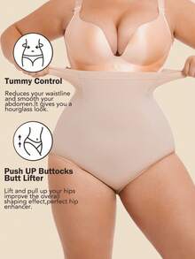 Women's Plus Size Seamless Tummy Control Triangle Panties Shapewear Bottoms, 1pc - Apricot - View 4