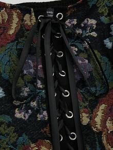 Sweetra 大码女式哥特风方领提花腰部喇叭衬衫 - 彩色 - 查看 7