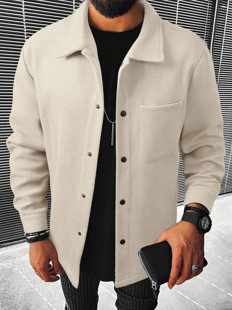Manfinity Homme Casual Loose Solid Color Long Sleeve Wool Blend Men Overcoats Men Shacket Men's Summer Jacket - Apricot - View 1
