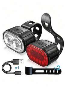 Teckwe 1pc/2pcs Mountain Bike Front And Rear LED Lights, USB Rechargeable, Handlebar Mounted, High Brightness, Suitable For Night Riding