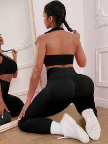 Velisys Plus Size Women Sports Fitness Yoga Leggings, Black - Black - View 6