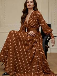 Aveloria Rosie Váy dài tay xòe eo chấm bi màu nước thanh lịch, thời trang & đa năng, mùa thu/đông - Nhiều màu - Xem 1