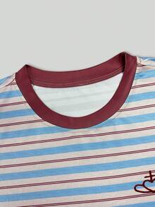 INAWLY Áo thun nữ/Thêu họa tiết trái tim/Thêu thủ công/Phong cách thêu/In họa tiết sọc nhiều màu khổ rộng/Phù hợp cho mùa thu, Áo thun thời trang/Áo thun nữ cổ tròn tay dài họa tiết sọc rộng rãi/Mùa xuân và mùa thu - Nhiều màu - Xem 3