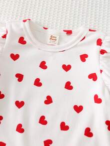 Cozy Pixies Baby Girl Valentine's Day Red Heart Shaped Pinafore Dress With Soft Knit Crew Neck Long Sleeve Romper Set, Cute & Comfortable, Versatile For Indoor, Outdoor Casual, Back To School, Daily, Sports, Play, Party Valentines Day Baby Clothes Baby Girl Dress With Hearts Baby Girl Clothes Spring Fall Dress For Baby Girl Red - Khaki - View 6