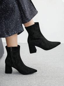 CUCCOO BIZCHIC 女士时尚百搭通勤水钻装饰粗跟踝靴 - 黑色 - 查看 5