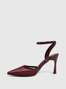 CUCCOO SZL Tacones altos de mujer con diseño de hebilla y punta afilada, versátiles para uso diario - Rojo - Ver 8