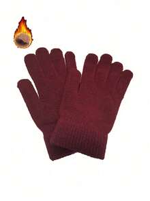 1 Pair Unisex Winter Warm Cold-Proof Fleece Knitted Hand Warmers Black Gloves Full Finger Knitted Gloves Women Men Thicken Warm Outdoor Cycling Gloves - Multicolor - View 9