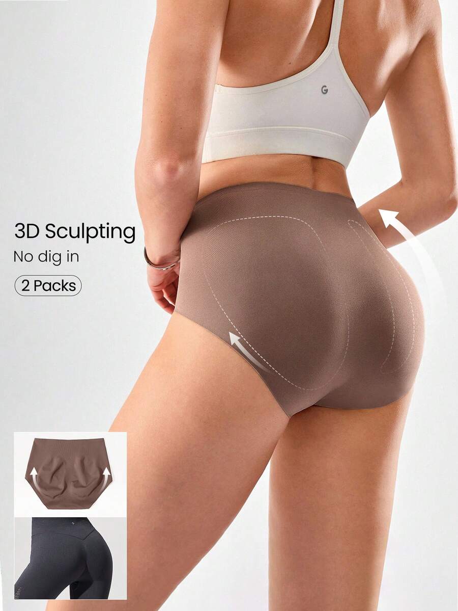 GLOWMODE 2 Packs Sweat-Wicking Modal Gusset Butt-Lifting High-Rise Waist Briefs Underwear Daily Casual Wear - Volcanic Gray - View 1