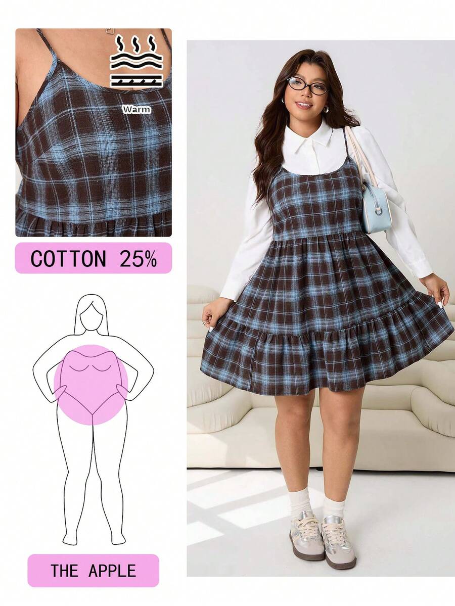 Solflare New Casual Slip Dress With Ruffle Hem, Suitable For Outing, Daily, Party, Commute, Back To School, Date, Home, Birthday Party And Multiple Occasions, Cotton Blend, Plus Size - Multicolor - View 1