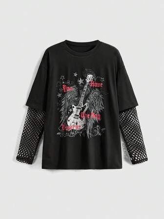 Goth Maglietta larga in rete con stampa di gatti, stile gotico accademico, adatta per la stagione back to school