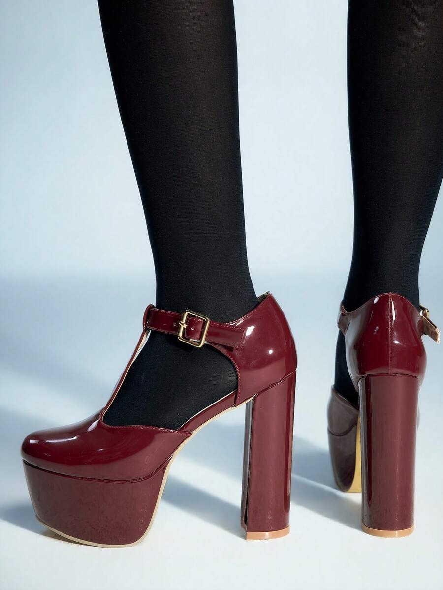 Sugerpunk Tacones altos de plataforma impermeables clásicos, elegantes y versátiles para ir al trabajo - Burdeos - Ver 1