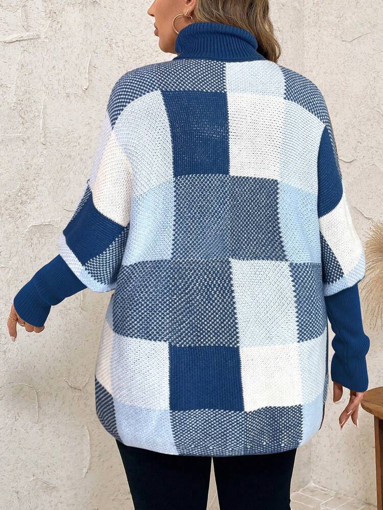 Pull ample à col roulé avec motif à carreaux, pull à col roulé, robe d'hiver pour femme, vêtements d'automne pour formes généreuses, hauts de sortie, hauts de campagne, Top de base, élégant, pulls d'automne