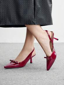 CUCCOO BIZCHIC Women's Pointed Toe Bow Decor Everyday Versatile Fashion High Heels Valentine's Day - Burgundy - View 5