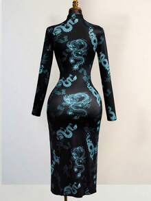 Đầm Maxi Sườn Xám Giả Cổ Đứng Khoét Hở Phía Trước Gợi Cảm Cho Nữ - Màu xanh ngọc - Xem 2