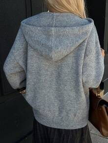 DAZY Women's Casual Loose Fit Solid Color Hooded Sweatshirt, Suitable For Office, Commuting, Autumn/Winter - Grey - View 8