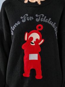 Teletubbies X ROMWE Y2K Cute Graphic Embroidered Pullover Sweater For Women - Black - View 2